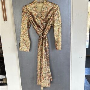 Vintage Jacquard gold metallic floral handmade granny dress